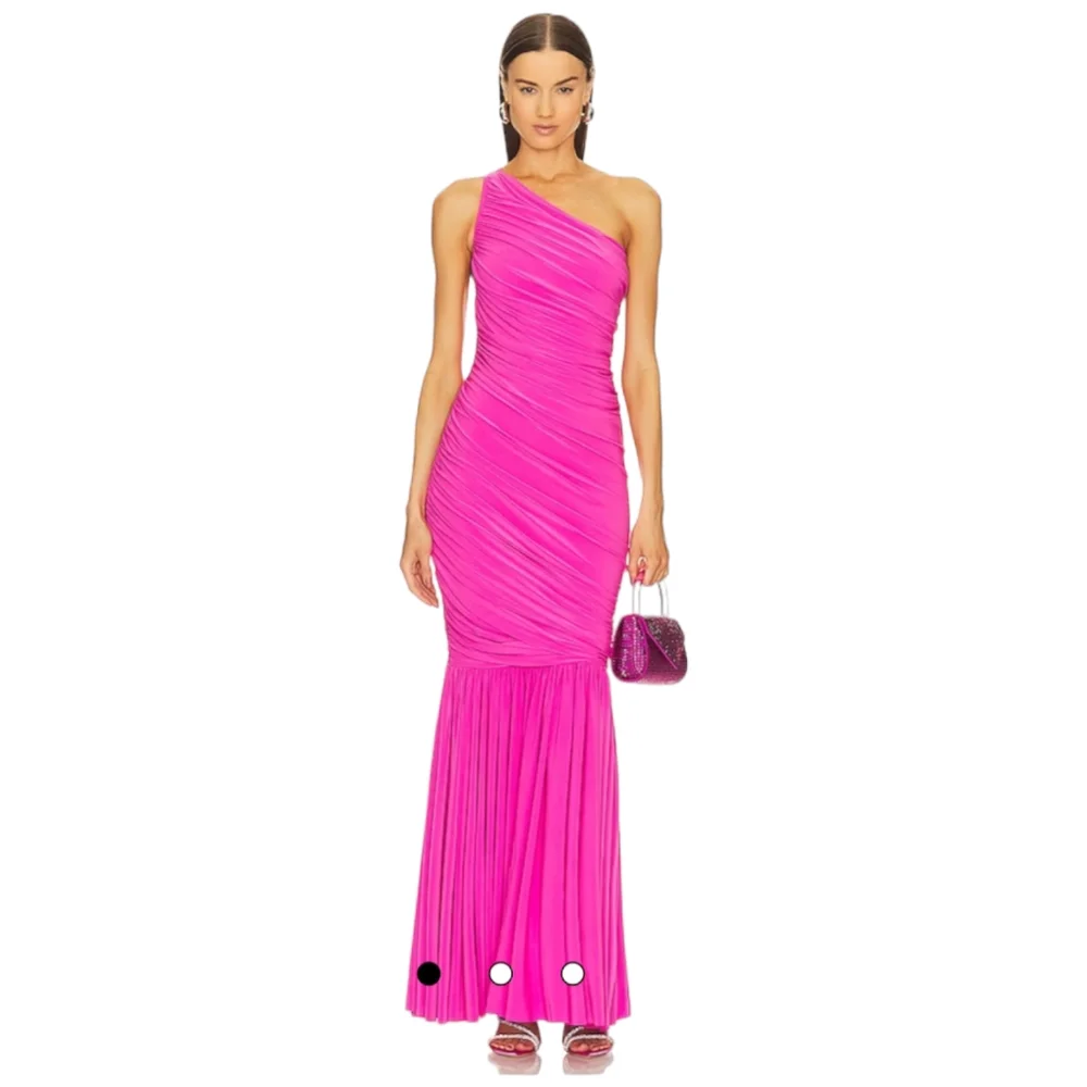 NORMA KAMALI Orchid Pink One Shoulder Ruching Diana Fishtail Gown X-Small NWT - Picture 3 of 13